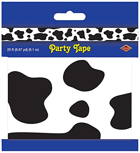 0034689661375 - BEISTLE 66137 COW PRINT PARTY TAPE, 3-INCH BY 20-FEET, WHITE/BLACK