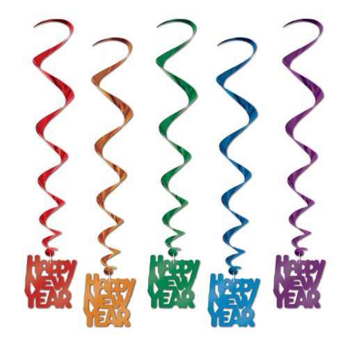 0034689807728 - BEISTLE 80772-ASST ASSORTED COLOR HAPPY NEW YEAR WHIRLS, 33-INCH, 5 PER PACKAGE