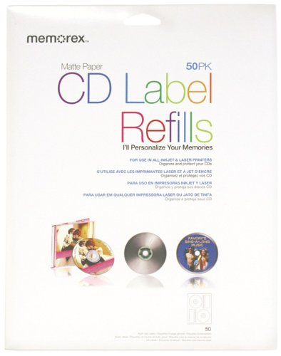 0034707004122 - MEMOREX WHITE CD-R LABELS 3202-0412, 50-COUNT