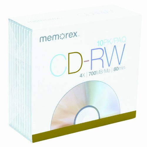 0034707034082 - MEMOREX 700MB/80-MINUTE 4X CD-RW MEDIA (10-PACK WITH SLIM JEWEL CASES)