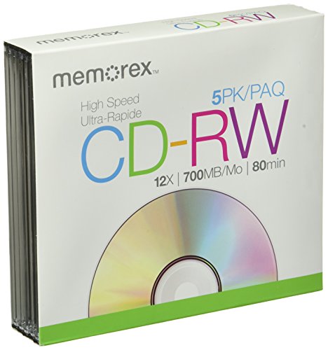 0034707034150 - MEMOREX 8X-12X CD-RW MEDIA (5-PACK WITH SLIM JEWEL CASES)