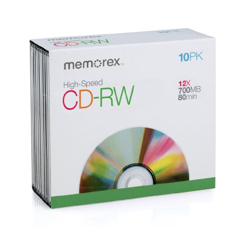 0034707034174 - MEMOREX 700MB/80-MINUTE 12X CD-RW MEDIA (10-PACK WITH SLIM JEWEL CASES)