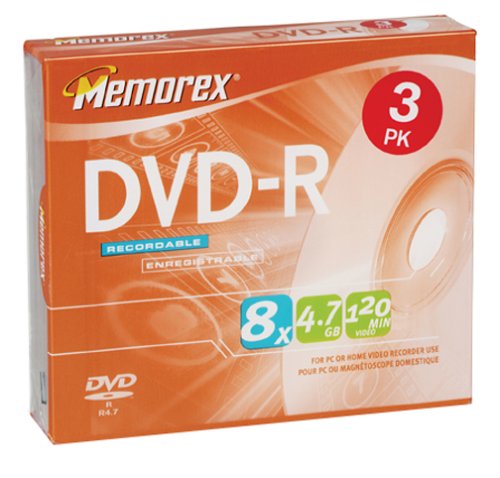 0034707055933 - MEMOREX 4.7GB 8X DVD-R MEDIA (3-PACK IN JEWEL CASES)