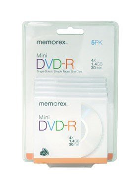 0034707056299 - MEMOREX MINI DVD-R DISCS WORKS WITH CAMCORDERS, RECORDERS & DRIVES DVD-R/RW 1.4 GB BOXED 5/PACK