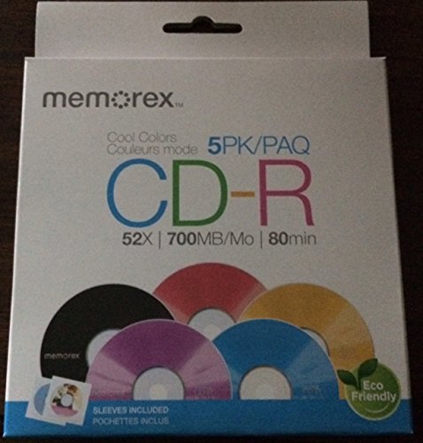 0034707992313 - MEMOREX CD-R80 COLOR WITH PAPER SLEEVE 5PK