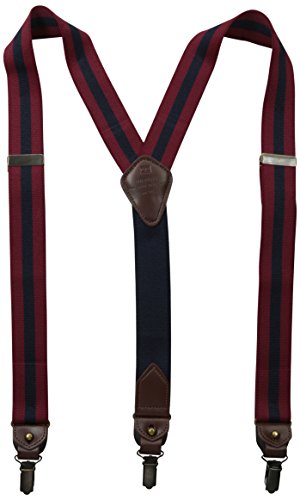 0034758490967 - TOMMY HILFIGER MEN'S 32MM STRETCH RUGBY STRIPE SUSPENDER WITH CONVERTIBLE CLIP AND BUTTON END WITH SOLID BACK STRAP, CRANBERRY/NAVY, ONE SIZE