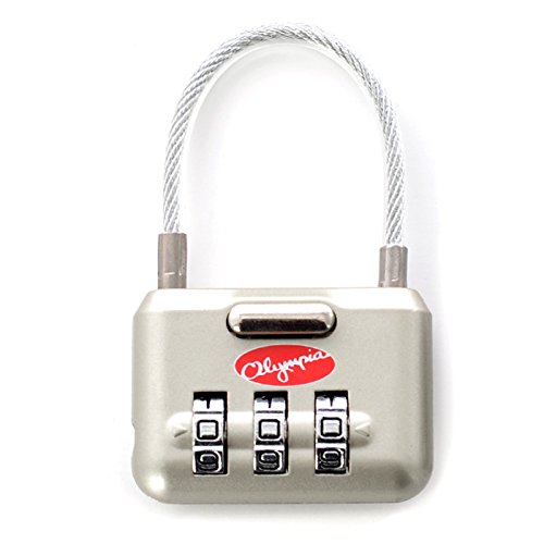 0034828000256 - OLYMPIA 3-DIAL CABLE COMBINATION LOCK SV, SILVER, ONE SIZE
