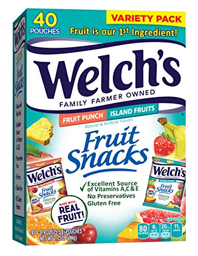 0034856940616 - WELCH’S FRUIT SNACKS, FRUIT PUNCH & ISLAND FRUITS VARIETY PACK, GLUTEN FREE, BULK PACK, 0.9 OZ INDIVIDUAL SINGLE SERVE BAGS (PACK OF 40)