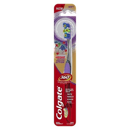 0035000448132 - COLGATE 360 4 ZONE WHOLE MOUTH CLEAN MANUAL TOOTHBRUSH, SOFT (PACK OF 3)