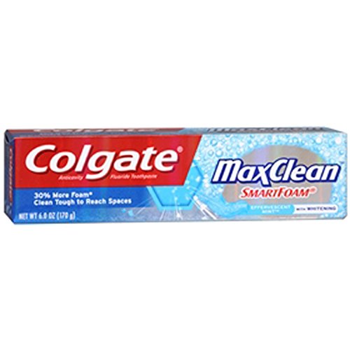 0035000557629 - COLGATE MAXCLEAN WITH SMART FOAM EFFERVESCENT MINT FLUORIDE TOOTHPASTE 6 OZ PACK OF 6
