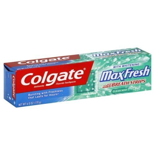 0035000764096 - COLGATE MAXFRESH + WHITENING FLUORIDE TOOTHPASTE WITH MINI BREATH STRIPS, CLEAN MINT, 6 OZ EACH PACK OF 5