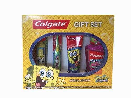 0035000782984 - COLGATE SPONGE BOB ORAL HYGIENE GIFT SET FOR KIDS WITH ONE POWERED TOOTHBRUSH, ONE MANUEL TOOTHBRUSH, ONE TOOTHPASTE 4.6 OZ, ONE FLUORIDE RINSE 8.4 OZ