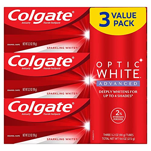 0035000972309 - COLGATE OPTIC WHITE ADVANCED TEETH WHITENING TOOTHPASTE WITH FLUORIDE, 2% HYDROGEN PEROXIDE, SPARKLING WHITE - 3.2 OUNCE (3 PACK)