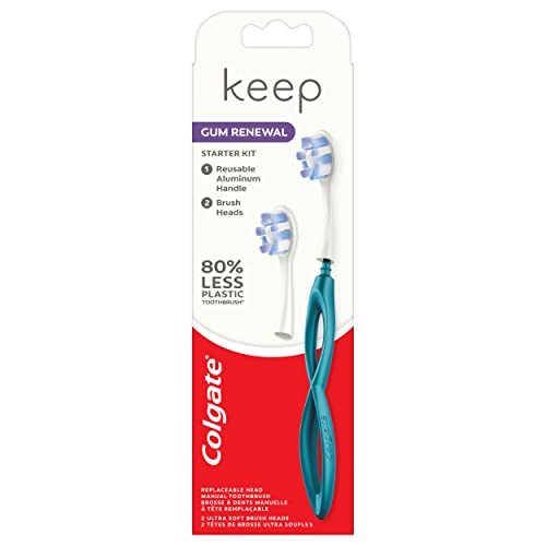 0035000982032 - COLGATE KEEP GUM RENEWAL TOOTHBRUSH STARTER KIT, WITH HANDLE AND 2 REFILLS HEADS