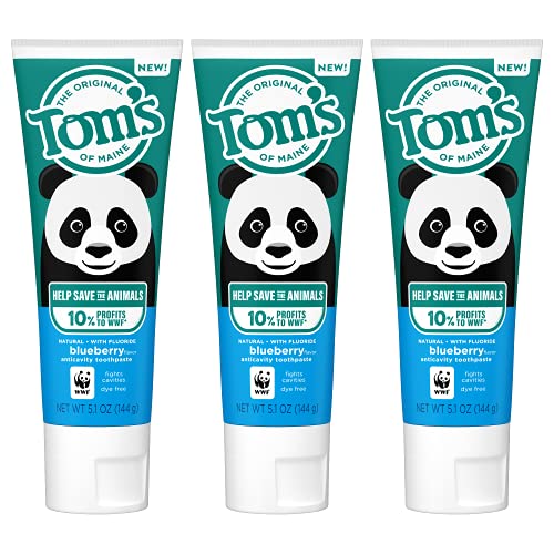 0035000994424 - TOMS OF MAINE TOMS OF MAINE SAVE THE ANIMALS NATURAL CHILDRENS FLUORIDE TOOTHPASTE, BLUEBERRY, 5.1 OZ. 3-PACK