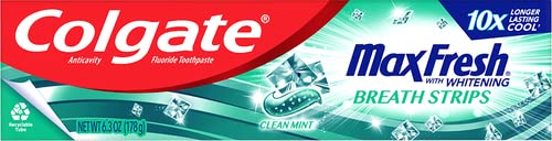 0035000996718 - COLGATE MAX FRESH WITH WHITENING TOOTHPASTE WITH MINI BREATH STRIPS, CLEAN MINT TOOTHPASTE FOR BAD BREATH, 6.3 OZ TUBE