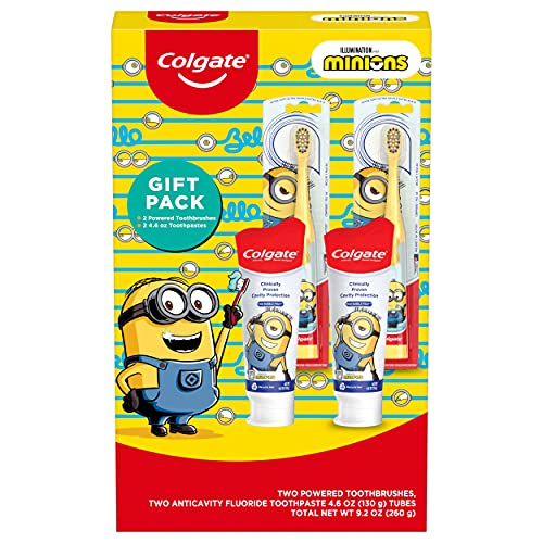 0035000996862 - COLGATE KIDS TOOTHBRUSH SET WITH TOOTHPASTE, MINIONS TOOTHBRUSH GIFT SET, 2 BATTERY TOOTHBRUSHES AND 2 TOOTHPASTES