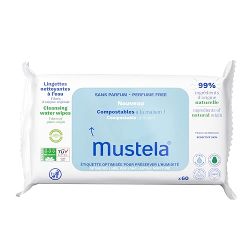3504105041595 - MUSTELA BABY HOME COMPOSTABLE CLEANSING WIPES - FRAGRANCE FREE - NATURAL AVOCADO - FOR FACE, BODY & DIAPER AREA - 99% INGREDIENTS OF NATURAL ORIGIN & PLANT-BASED FIBERS - FOR ALL SKIN TYPES - 60 CT.