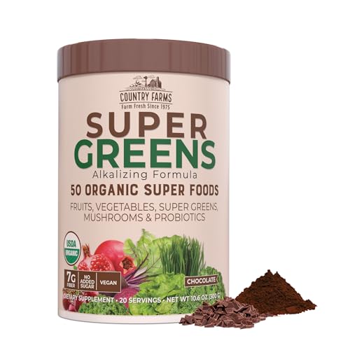 0035046098803 - COUNTRY FARMS SUPER GREENS FLAVOR, 50 ORGANIC SUPER FOODS, USDA ORGANIC DRINK MIX, 20 SERVINGS (PACKAGING MAY VARY), (N9880) CHOCOLATE, 10.6 OZ