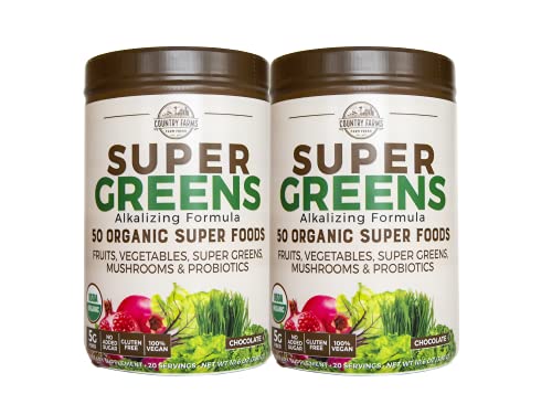 0035046127664 - COUNTRY FARMS SUPER GREENS CHOCOLATE FLAVOR, 50 ORGANIC SUPER FOODS, USDA ORGANIC DRINK MIX, 40 SERVINGS, 2-PACK