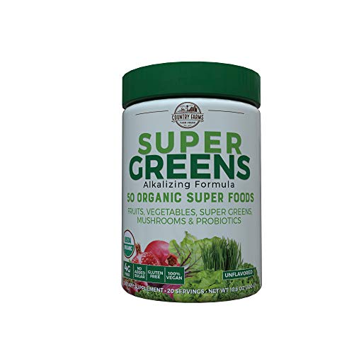0035046392673 - COUNTRY FARMS SUPER GREENS NATURAL FLAVOR, 50 ORGANIC SUPER FOODS, USDA ORGANIC DRINK MIX, 20 SERVINGS (PACKAGING MAY VARY), 10.6 OUNCE