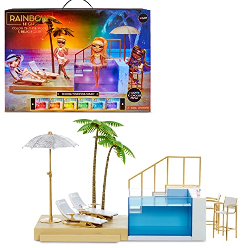 0035051578475 - RAINBOW HIGH COLOR CHANGE POOL & BEACH PLAYSET : 7-IN-1 LIGHT-UP-MULTICOLOR CHANGING POOL, ADJUSTABLE UMBRELLA, AND POOL ACCESSORIES. FITS 7 FASHION DOLLS, TOY GIFT FOR KIDS AGES 6 7 8+ TO 12