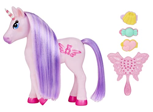 0035051585459 - MGAS DREAM BELLA CANDY LITTLE UNICORN - LAVENDER, GUMMY BEAR THEMED PURPLE MINI UNICORN HORSE + 3 CANDY-SCENTED & SHAPED HAIR CLIPS, LONG MANE, BRUSH AND SCRATCH N SNIFF TAG, GIFT FOR 3-8 YEARS