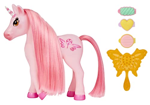 0035051585473 - MGAS DREAM BELLA CANDY LITTLE UNICORN - RIBBON, LOLLIPOP THEMED PINK MINI UNICORN HORSE + 3 CANDY-SCENTED & CANDY-SHAPED HAIR CLIPS, LONG MANE, BRUSH AND SCRATCH N SNIFF TAG, GIFT FOR 3-8 YEARS