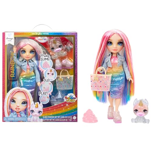 0035051594598 - RAINBOW HIGH AMAYA (RAINBOW) WITH SLIME KIT & PET - RAINBOW 11” SHIMMER DOLL WITH DIY SPARKLE SLIME, MAGICAL YETI PET AND FASHION ACCESSORIES, KIDS GIFT 4-12 YEARS