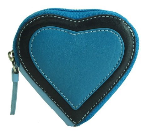 0035127188652 - VISCONTI CAPRI RB59 MULTI COLORED HEART SHAPED LADIES/ GIRLS LEATHER COIN PURSE KEY WALLET WITH KEY CHAIN (BLUE)
