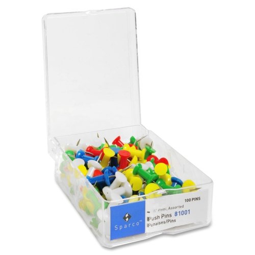 0035255002097 - SPARCO PUSHPINS, 3/8IN., ASSORTED COLORS, BOX OF 100