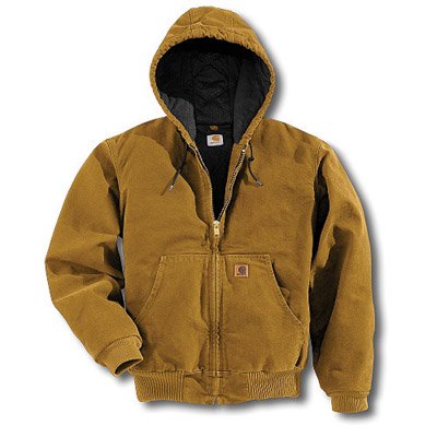 0035481278761 - CARHARTT 4X REGULAR BROWN QUILTED FLANNEL LINED 12 OUNCE COTTON SANDSTONE DUCK ACTIVE JACKET WITH ZIPER CLOSURE AND ATTACHED HOOD