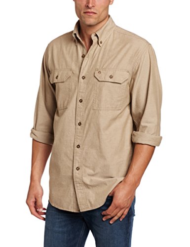 0035481840029 - CARHARTT MEN'S FORT LONG SLEEVE SHIRT LIGHTWEIGHT CHAMBRAY BUTTON FRONT RELAXED FIT,DARK TAN CHAMBRAY,LARGE