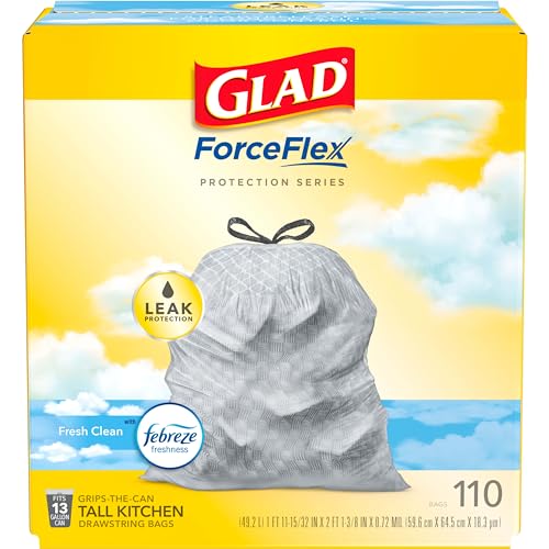 0355111416302 - GLAD FORCEFLEX PROTECTION SERIES, TALL KITCHEN TRASH BAGS, 13 GAL, FRESH CLEAN WITH FEBREZE, 110 COUNT (PACKAGING MAY VARY)