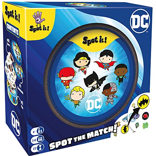 3558380107095 - SPOT IT! DC UNIVERSE CARD GAME | FAST-PACED SYMBOL MATCHING OBSERVATION GAME | VISUAL GAME | FUN FAMILY GAME FOR KIDS AND ADULTS | AGE 6+ | 2-8 PLAYERS | AVG. PLAYTIME 15 MINUTES | MADE BY ZYGOMATIC