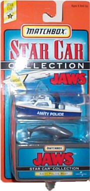 0035995354050 - MATCHBOX STAR CAR COLLECTION - SERIES 2 - JAWS (MOVIE) - SPECIAL EDITION - AMITY POLICE BOAT W/SHARK REPLICAS