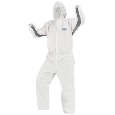 0036000461428 - KIMBERLY-CLARK KLEENGUARD A30 WHITE MEDIUM MICROFORCE DISPOSABLE CHEMICAL-RESISTANT COVERALLS - ATTACHED HOOD, ELASTIC ANKLES, ELASTIC WRISTS - 46142