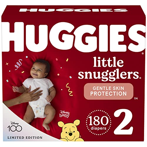 0036000495553 - HUGGIES SIZE 2 DIAPERS, LITTLE SNUGGLERS BABY DIAPERS, SIZE 2 (12-18 LBS), 180 COUNT