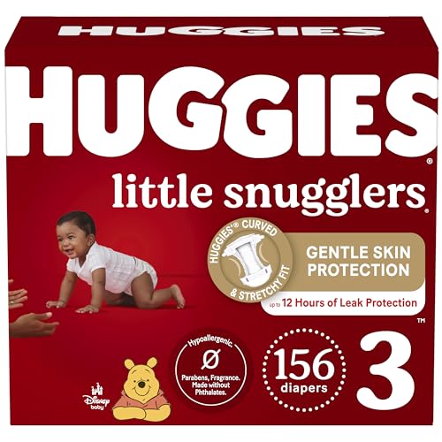 0036000495560 - HUGGIES SIZE 3 DIAPERS, LITTLE SNUGGLERS BABY DIAPERS, SIZE 3 (16-28 LBS), 156 COUNT