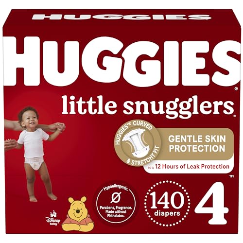 0036000495584 - HUGGIES SIZE 4 DIAPERS, LITTLE SNUGGLERS BABY DIAPERS, SIZE 4 (22-37 LBS), 140 COUNT