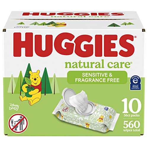 0036000501292 - SENSITIVE BABY WIPES, HUGGIES NATURAL CARE BABY DIAPER WIPES, UNSCENTED, HYPOALLERGENIC, 99% PURIFIED WATER, 10 FLIP-TOP PACKS (560 WIPES TOTAL)