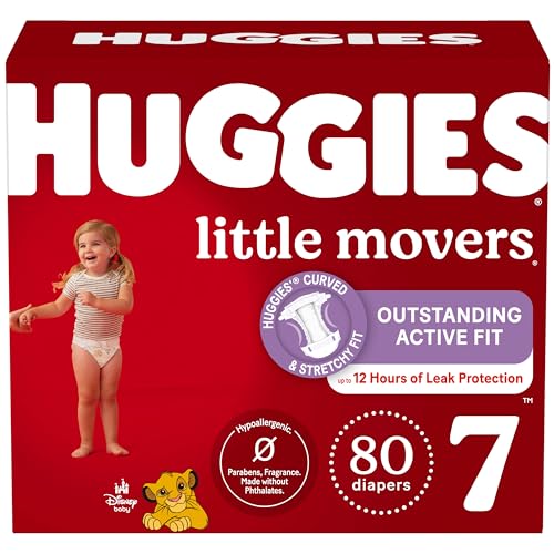 0036000534399 - HUGGIES SIZE 7 DIAPERS, LITTLE MOVERS BABY DIAPERS, SIZE 7 (41+ LBS), 80 COUNT (2 PACKS OF 40), PACKAGING MAY VARY