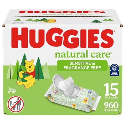 0036000549508 - HUGGIES NATURAL CARE SENSITIVE BABY WIPES, UNSCENTED, HYPOALLERGENIC, 99% PURIFIED WATER, 15 FLIP-TOP PACKS (960 WIPES TOTAL)