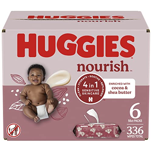 0036000550092 - SCENTED BABY WIPES, HUGGIES NOURISH BABY DIAPER WIPES, 6 PUSH BUTTON PACKS (336 WIPES TOTAL)