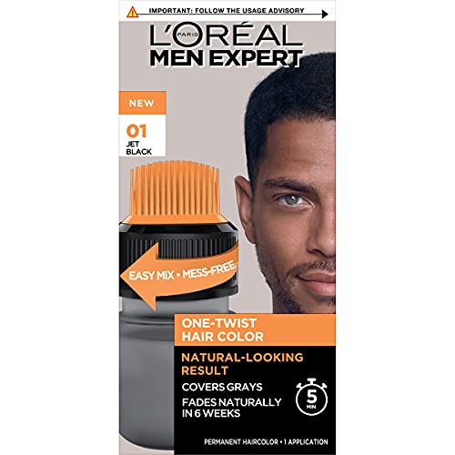 3600523993604 - LOREAL PARIS MEN EXPERT ONE TWIST HAIRCOLOR, NO MIX, NO MESS, JUST TWIST, SHAKE, APPLY, FADES NATURALLY IN 6 WEEKS, 5 MIN APPLICATION TIME, NO AMMONIA, PACK 100% RECYCLABLE, JET BLACK 01, 1 KIT