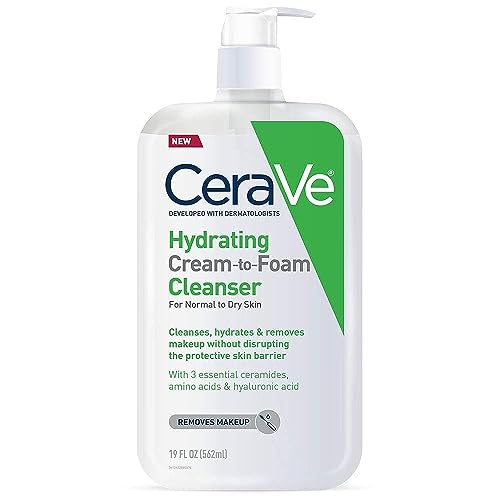3606000559950 - CERAVE HYDRATING CREAM-TO-FOAM CLEANSER | MAKEUP REMOVER AND FACE WASH WITH HYALURONIC ACID | FRAGRANCE FREE | 19 OUNCE