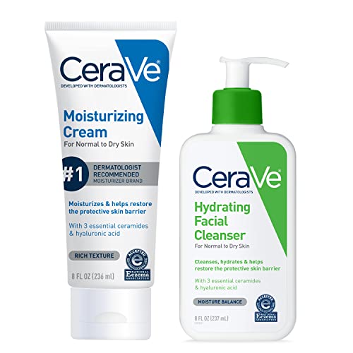 3606000605039 - CERAVE MOISTURIZING CREAM AND HYDRATING FACE WASH SKIN CARE SET FOR DRY SKIN | FACE & BODY CREAM AND MOISTURIZING NON-FOAMING FACE WASH | HYALURONIC ACID AND CERAMIDES | 8OZ CREAM + 8OZ CLEANSER