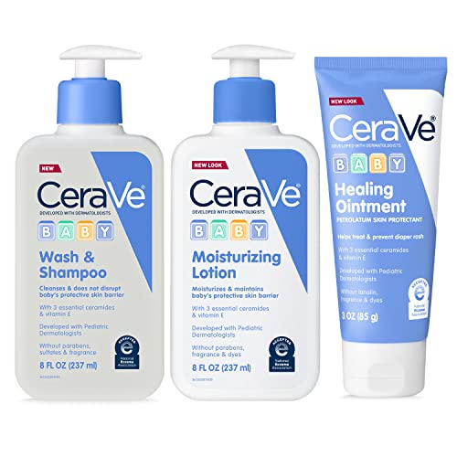3606000605077 - CERAVE BABY ESSENTIALS FOR BATH TIME |BABY WASH&SHAMPOO, BABY LOTION & DIAPER RASH CREAM |BABY GIFT SETS FOR BABY REGISTRY|FRAGRANCE, PARABEN, DYE & PHTHALATES FREE|8OZ SHAMPOO+8OZ LOTION+3OZ OINTMENT