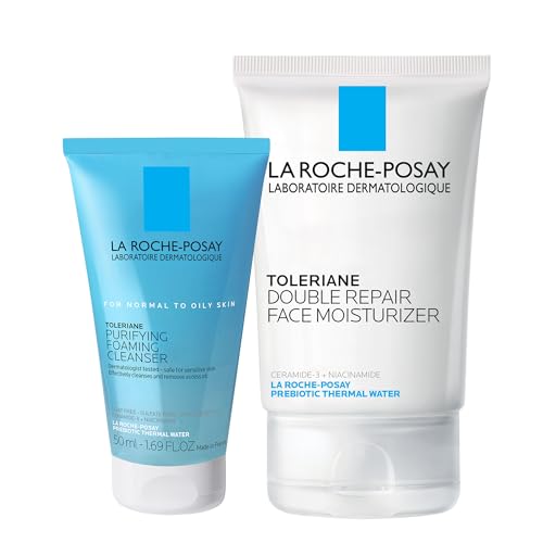 3606000635746 - LA ROCHE-POSAY TOLERAINE SKIN CARE SET | DOUBLE REPAIR FACE MOISTURIZER 100ML & PURIFYING FOAMING FACIAL CLEANSER 50ML | OIL FREE MOISTURIZER & FACE WASH FOR OILY SKIN | FORMULATED WITH NIACINAMIDE