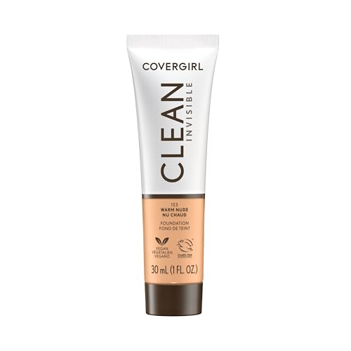 3616304354762 - COVERGIRL CLEAN INVISIBLE, WARM NUDE, FOUNDATION, BLENDABLE FORMULA, BUILDABLE COVERAGE, LIGHTWEIGHT, NATURAL FINISH, NON-COMEDOGENIC, 1OZ